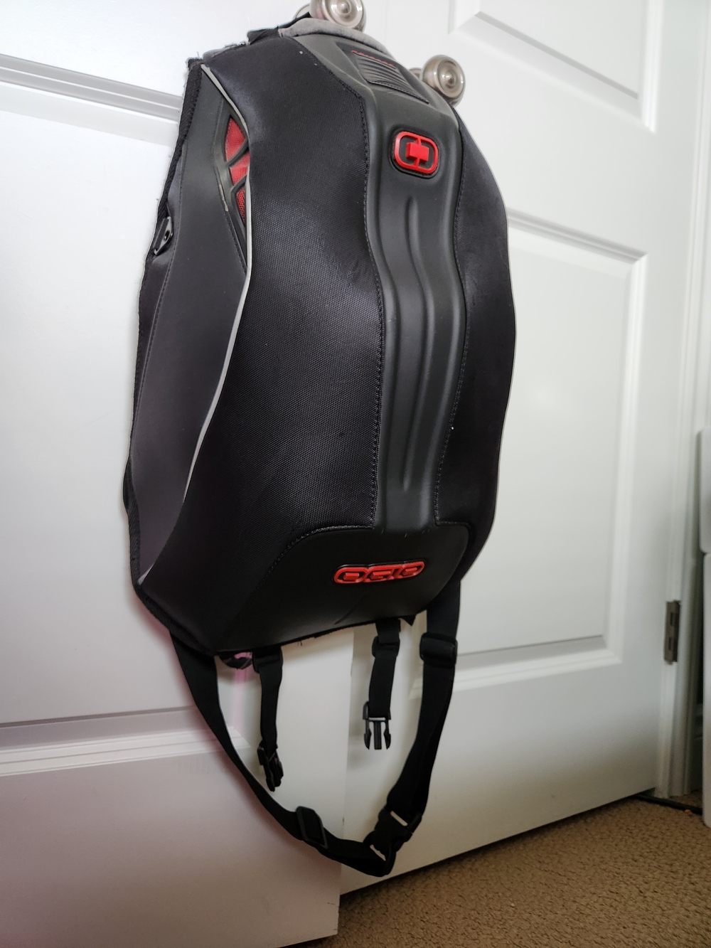 OGIO Hard Shell Black Backpack with Red Accents